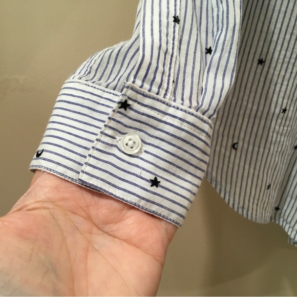 Rails Taylor Flocked moon and star Striped Collared Button up Blue White Xs - Picture 8 of 10